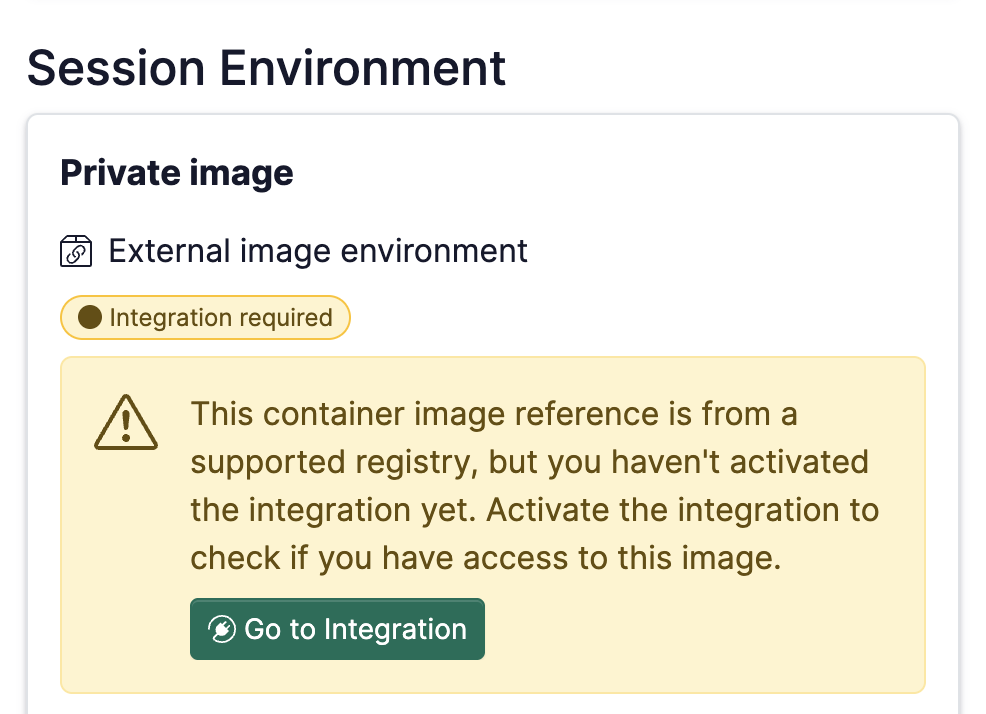 Screenshot of session launcher with integration required
